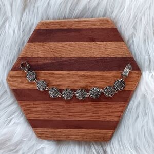 ↠ Vintage Western Antique Silver Round Concho Floral Bracelet